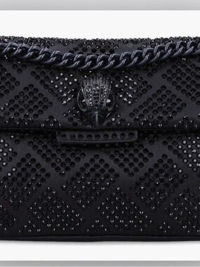 Kurt Geiger Black Crystal-Embellished Quilted Clutch with Chain